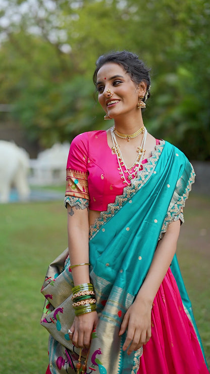 Florescent Pink Silk Paithani Lehenga Choli