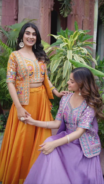 Mustard Yellow Festive Lehenga Choli with Shrug