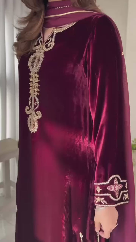 New Designer Party Wear Velvet Top-Dupatta with Fully Stitched Bottom
