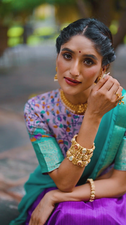 Purple Silk Lehenga Choli with Tradtional Print