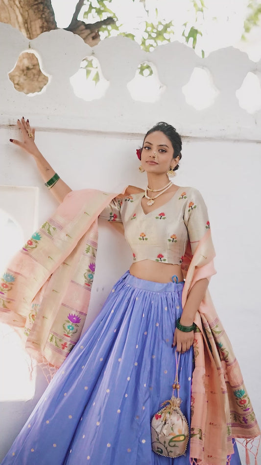 Pastel Colored Jacquard Silk Paithani Lehenga Choli