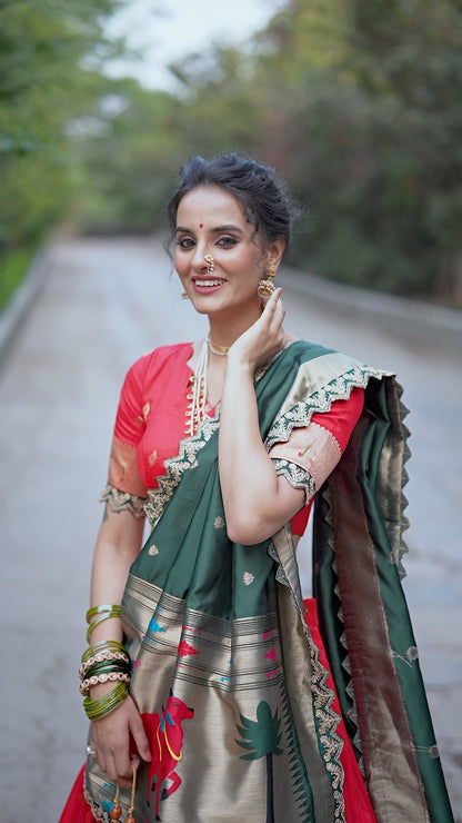 Stunning  Red Silk Paithani Lehenga Choli