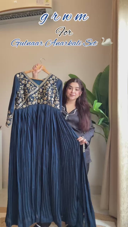 Navy blue blooming vichitra sequence embroidery work kurti bottom and dupatta