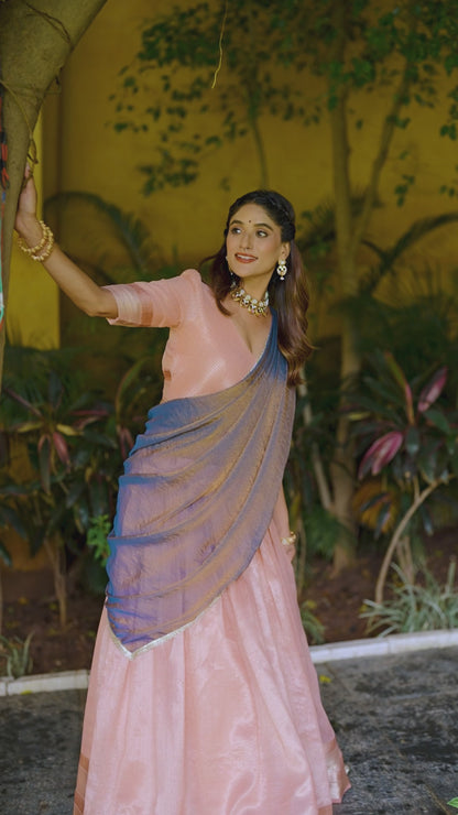 Light Pink Silk Lehenga Choli with Zari Weaving Work