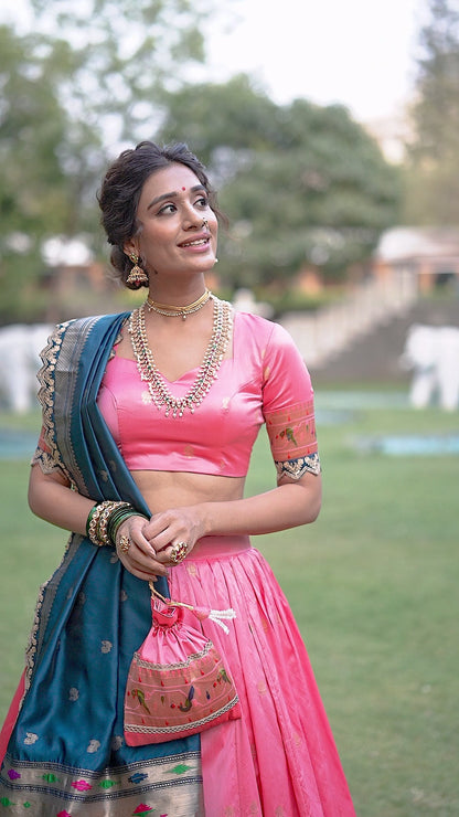Gorgeous Pink Jacquard Silk Paithani Lehenga Set