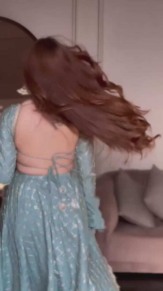 Heavy Georgette Teal Blue Gown Bottom and Duppatta