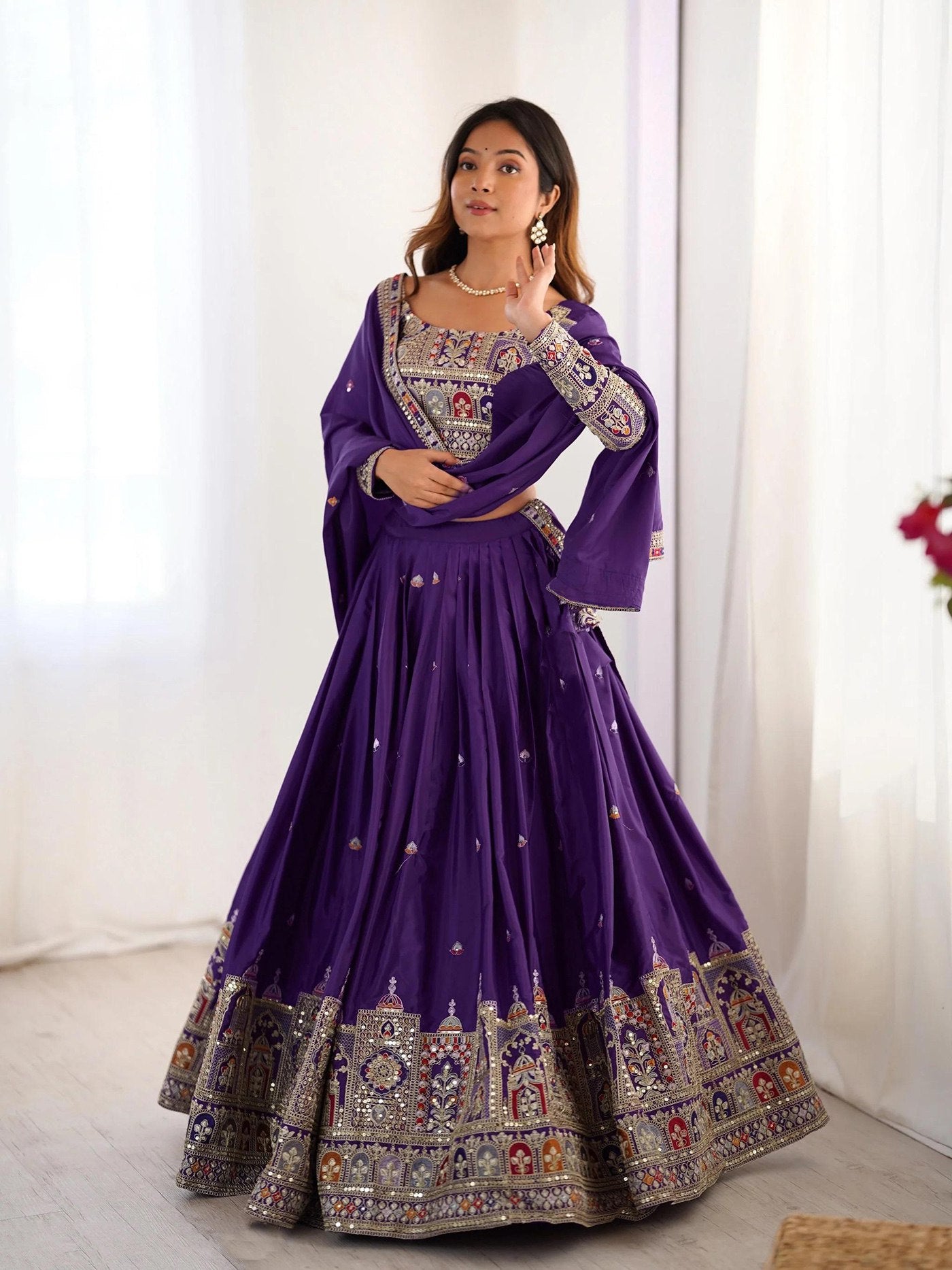 Black chinon embroidered sequins lace semi stitched lehenga choli