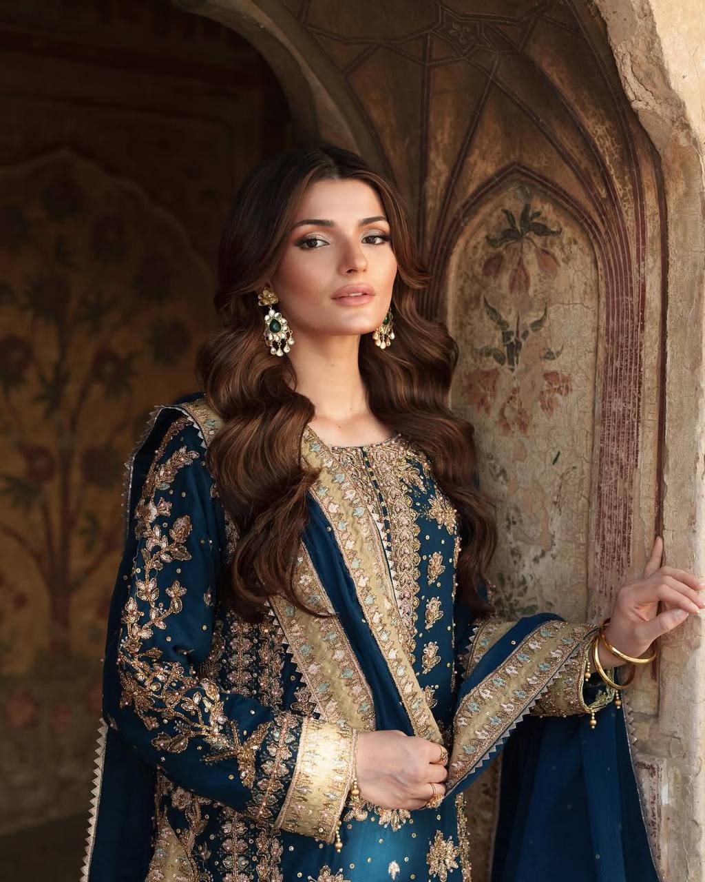 Blue Suit Set With Heavy Embroidery Sequence Work with Rivet Moti Work
