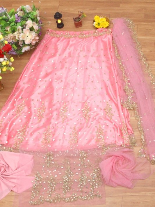 Latest Light Pink Color Sequin Work Lehenga – view 7