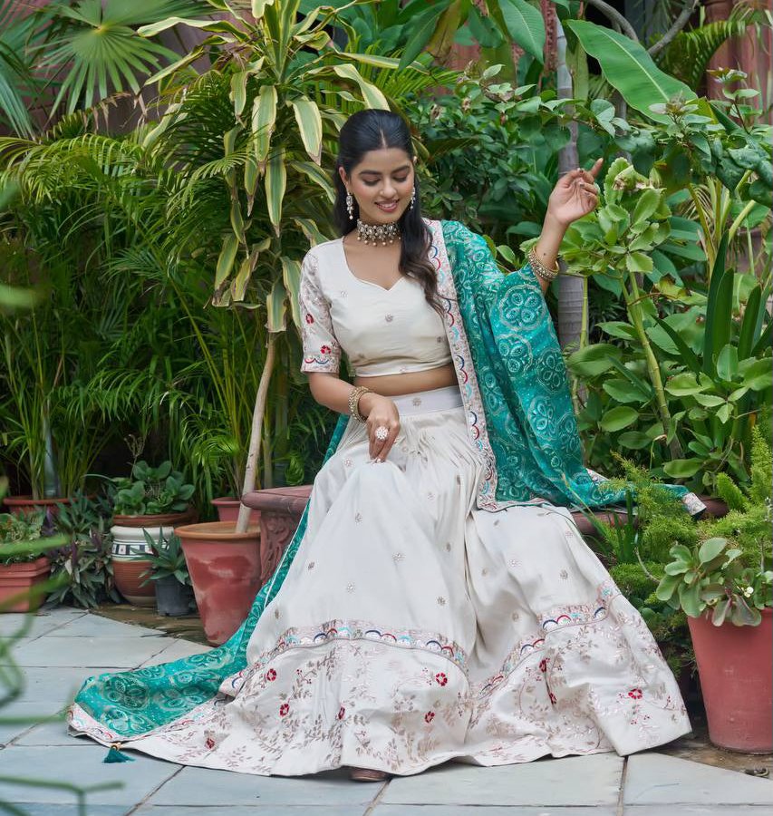Ivory Pure Tissue Silk Festive Lehenga Choli