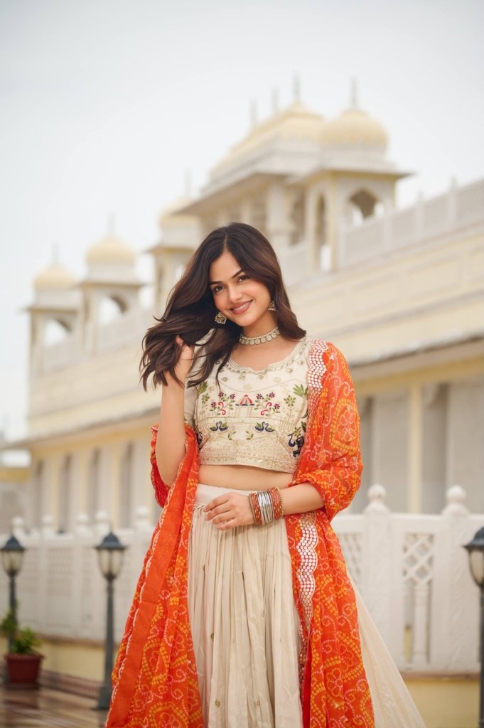 Heavy Thread Work Silk Lehenga Choli with Pure Bandhej Georgette Dupatta