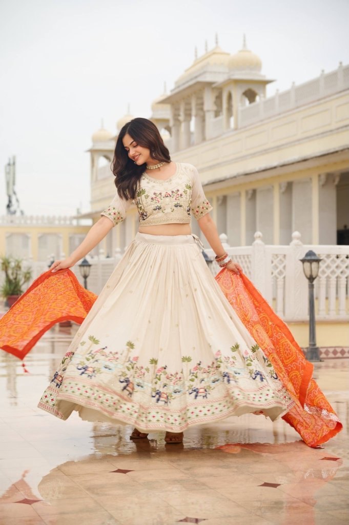 Heavy Thread Work Silk Lehenga Choli with Pure Bandhej Georgette Dupatta