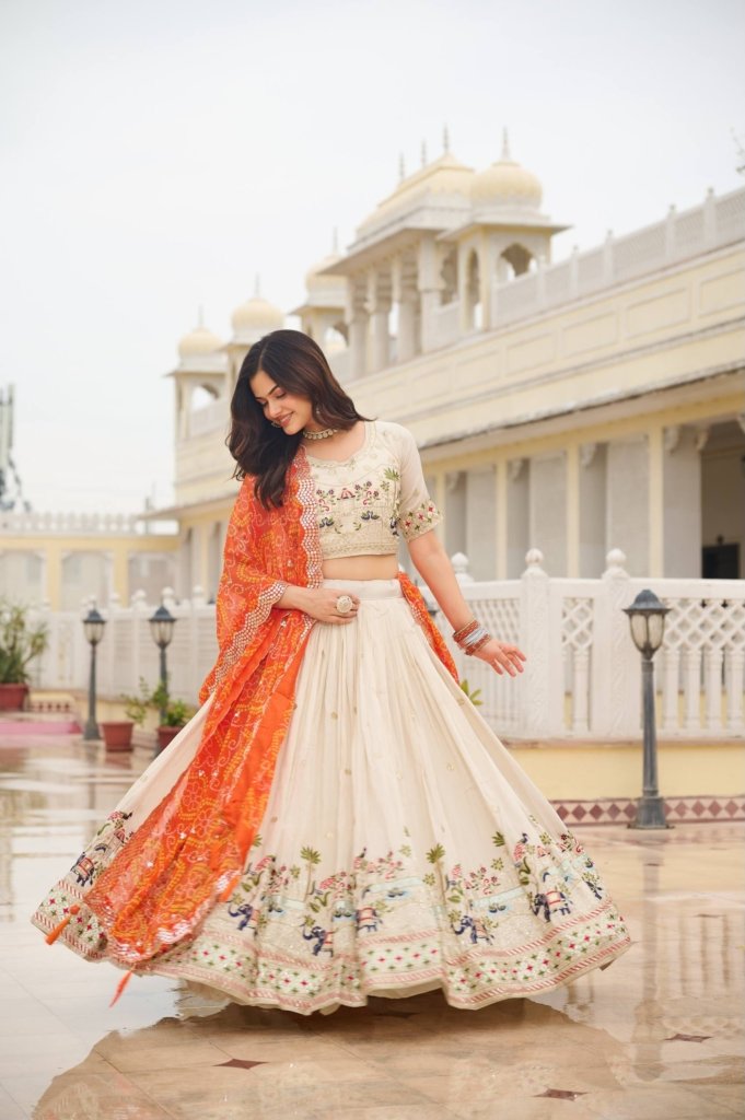Heavy Thread Work Silk Lehenga Choli with Pure Bandhej Georgette Dupatta