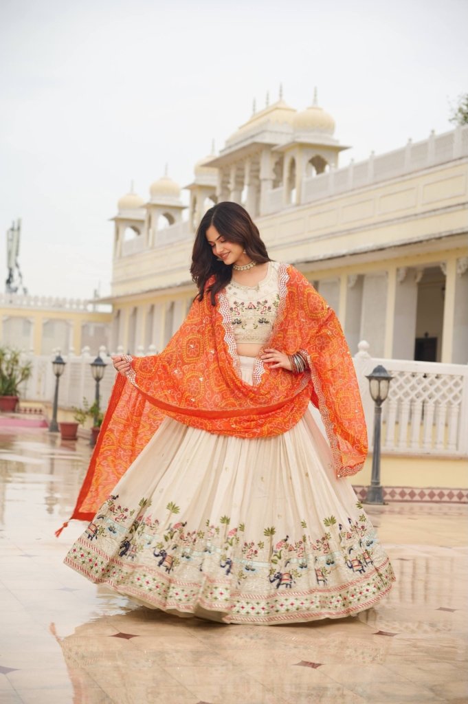 Heavy Thread Work Silk Lehenga Choli with Pure Bandhej Georgette Dupatta