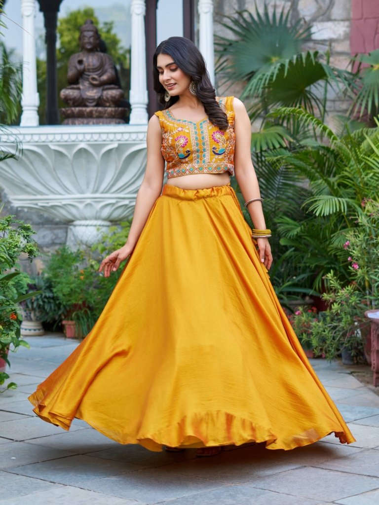 Mustard Yellow Festive Lehenga Choli with Shrug