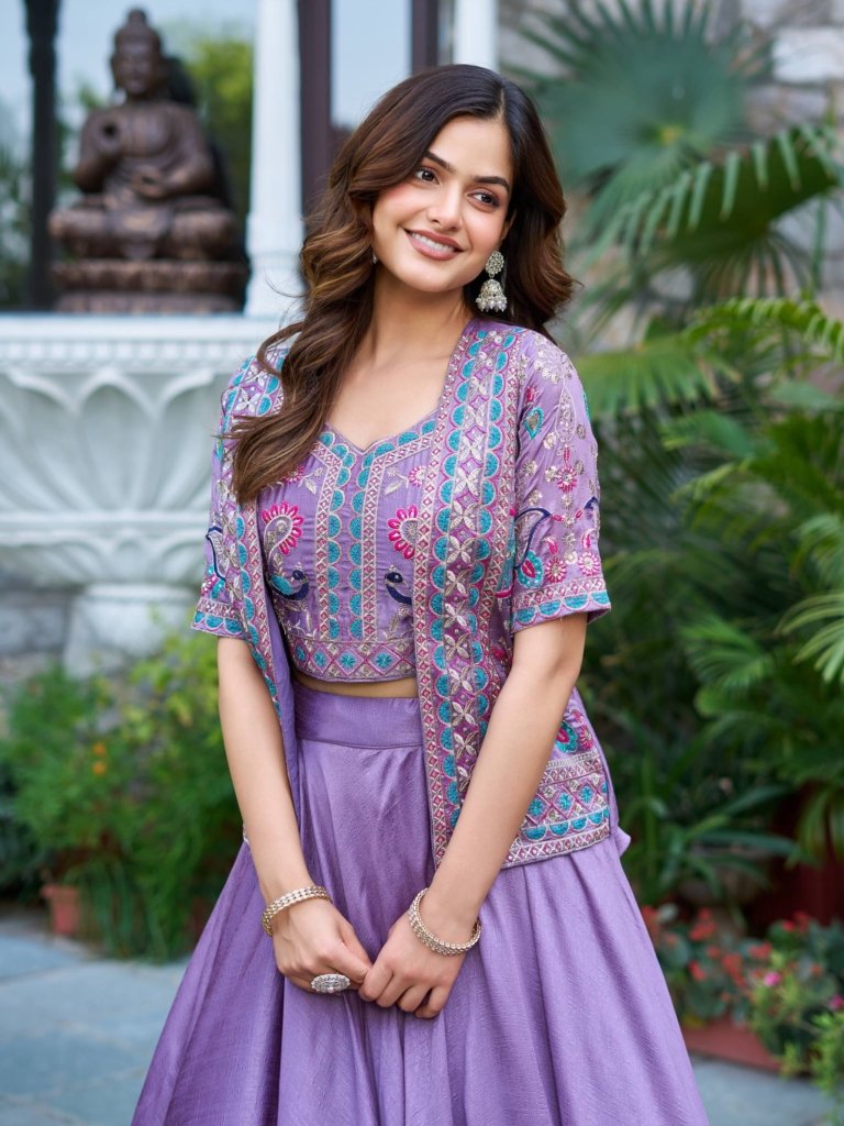 Lavender Embroidered Lehenga Choli with Shrug