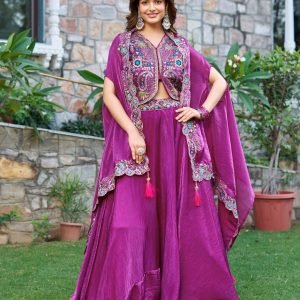 Pure Fendy Silk Lehenga Set in Wine Color
