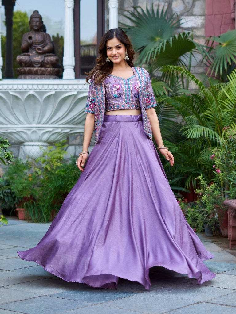 Lavender Embroidered Lehenga Choli with Shrug