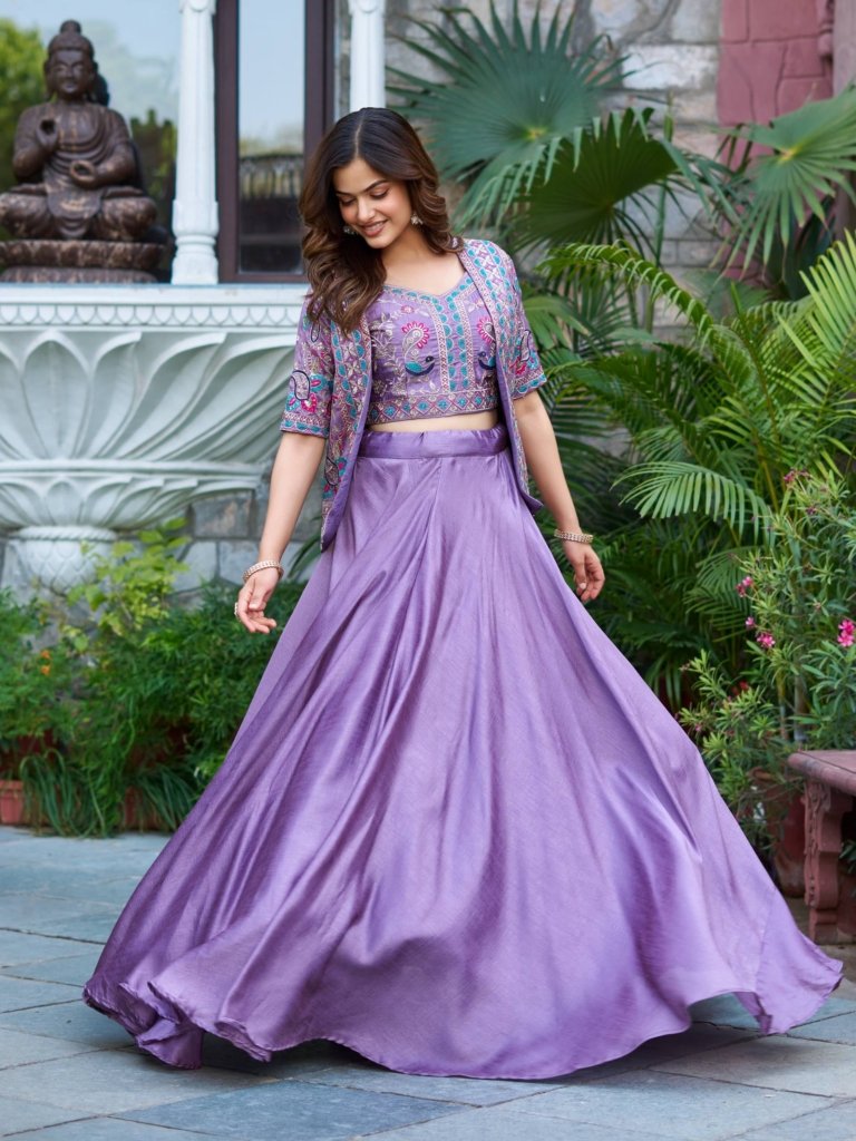 Lavender Embroidered Lehenga Choli with Shrug