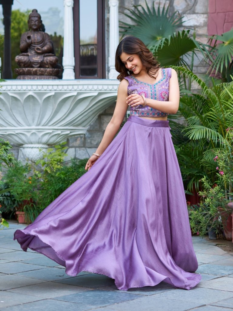 Lavender Embroidered Lehenga Choli with Shrug