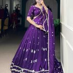 Purple Pure Chanderi Bandhej Print Lehenga Choli