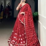 Deep Red Pure Chanderi Bandhej Print Lehenga Choli