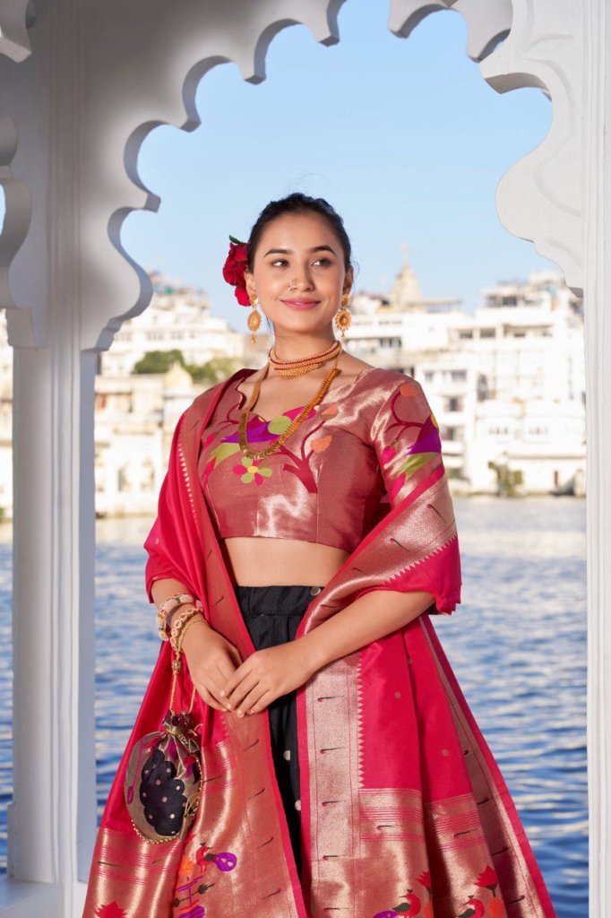 Beautiful Jacquard Silk Paithani Lehenga Choli with Weaving Work Dupatta