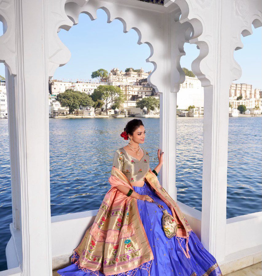 Pastel Colored Jacquard Silk Paithani Lehenga Choli