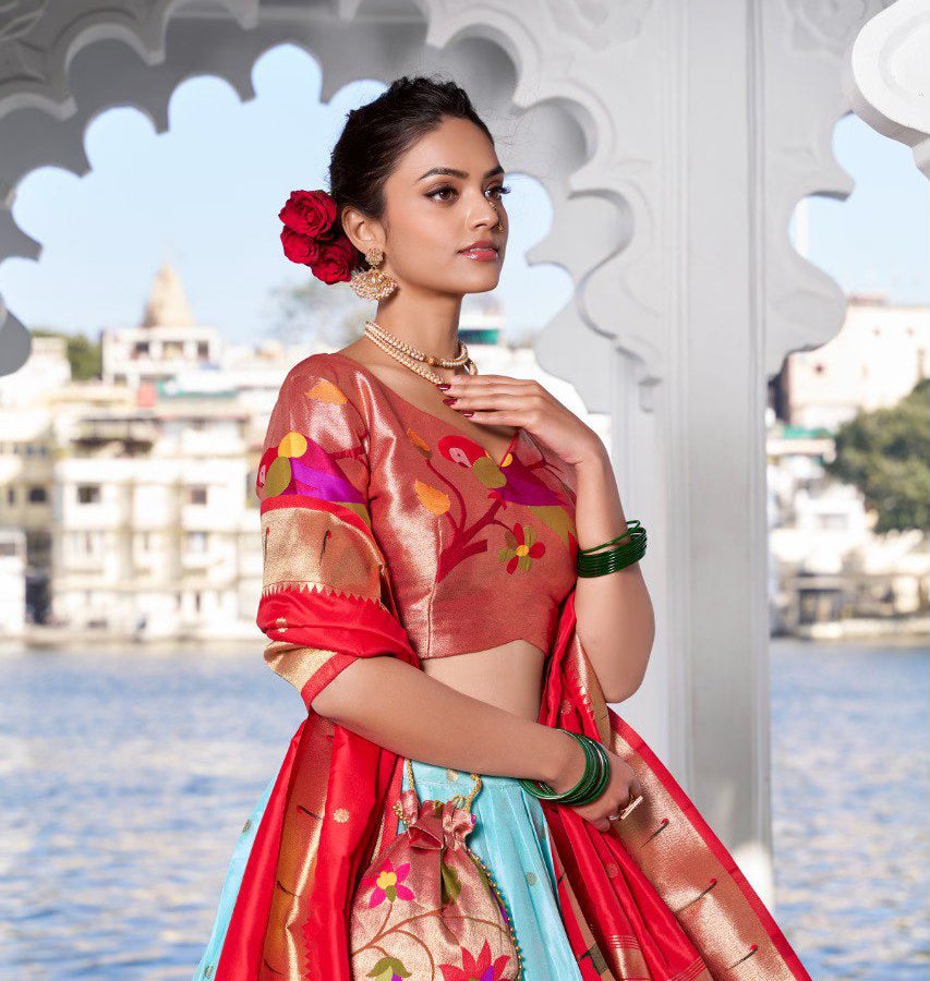 Jacquard Silk Paithani Lehenga Choli with Cancan