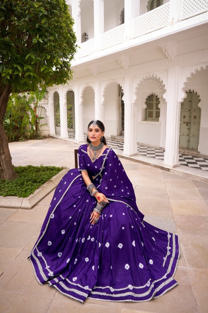 Purple Chanderi Bandhej Print Lehenga Choli Set
