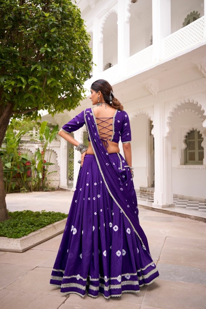 Purple Chanderi Bandhej Print Lehenga Choli Set