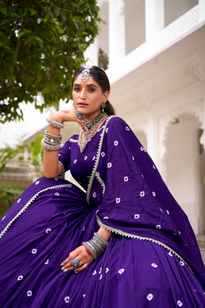 Purple Chanderi Bandhej Print Lehenga Choli Set