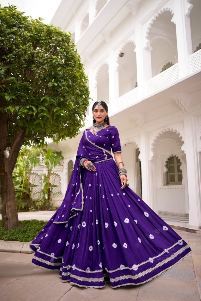 Purple Chanderi Bandhej Print Lehenga Choli Set