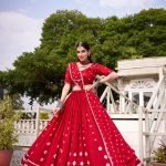 Red Pure Chanderi Bandhej Print Lehenga Choli