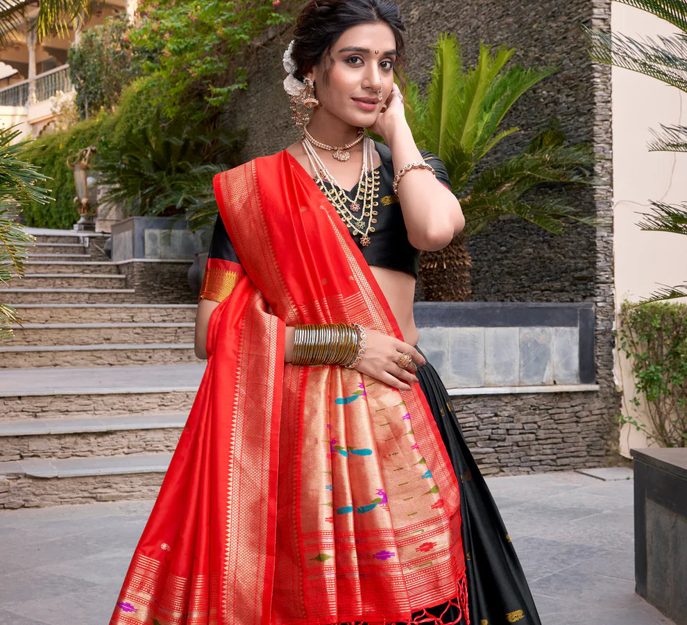 Black Jequard Silk Paithani Lehenga Choli With Dupatta