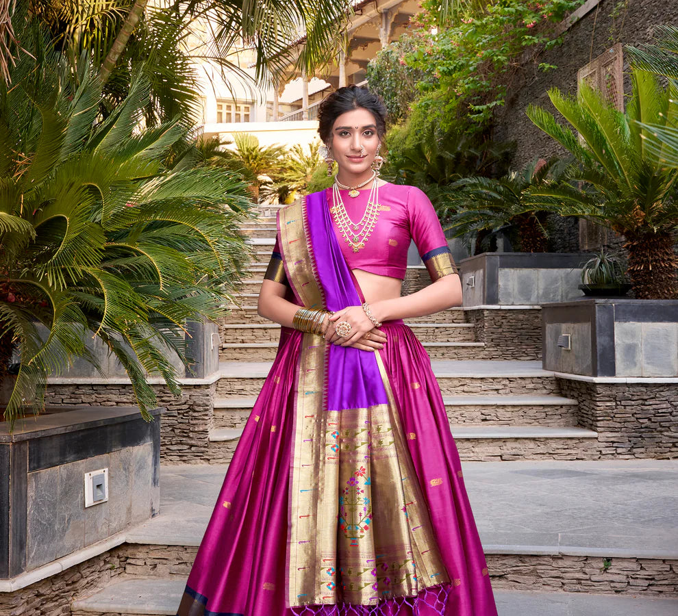 Pink Jequard Silk Paithani Lehenga Choli With Dupatta
