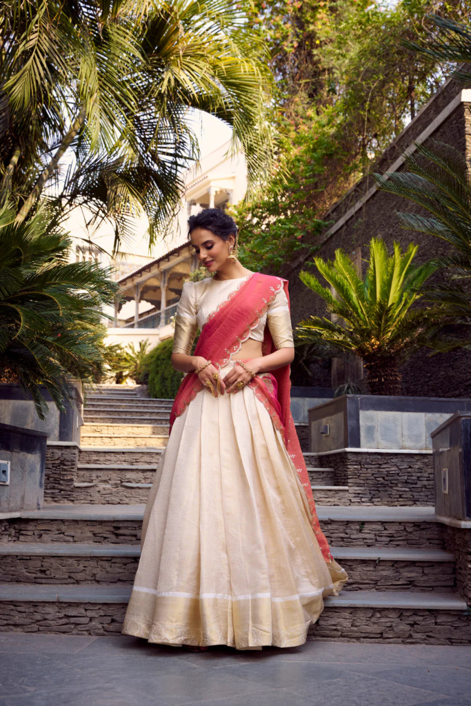 Jequard Checkered Zari Weaving Work Lehenga Choli With Dupatta