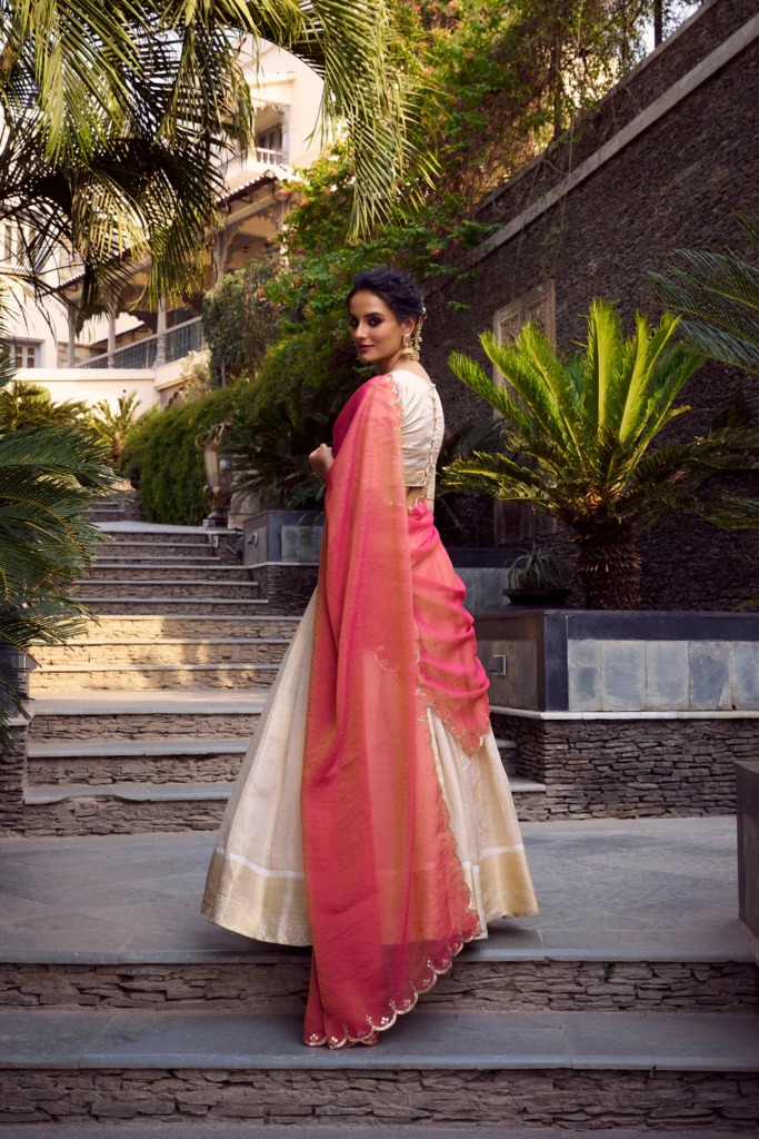 Jequard Checkered Zari Weaving Work Lehenga Choli With Dupatta