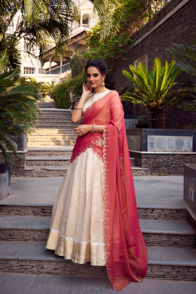 Jequard Checkered Zari Weaving Work Lehenga Choli With Dupatta