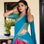 Blue Traditional Kanchipuram Lehenga choli.