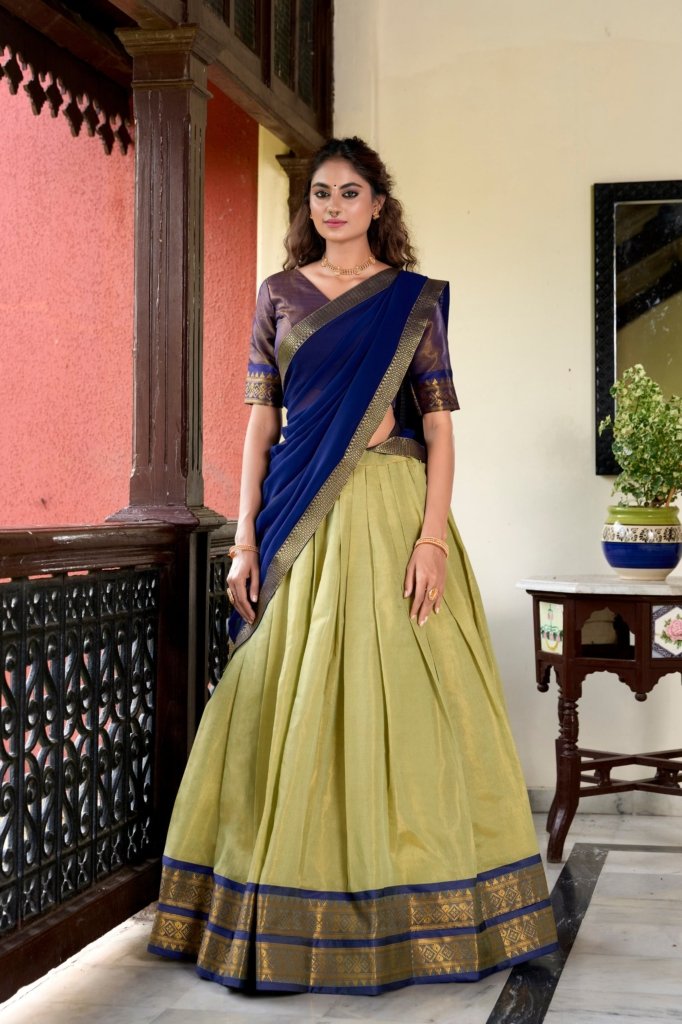 Lace Bordered Weave Work Kanchipuram Lehenga Choli Set