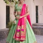 Mint Green Jacuard Silk Paithani Lehenga Choli