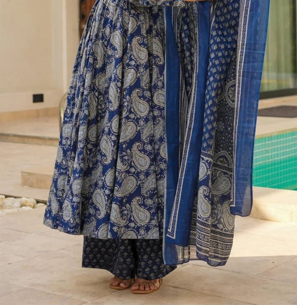 Elegant Blue Shelja Anarkali Pant Dupatta Set Latest Ethnic Fashion