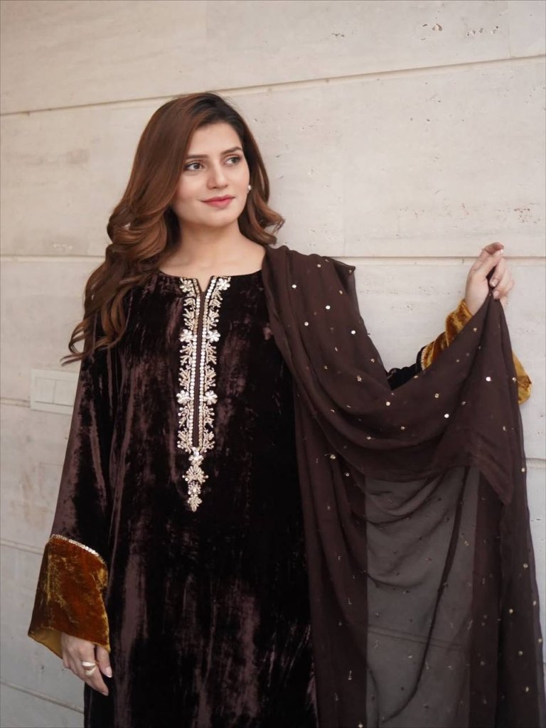 Designer Winter Velvet Plazzo Three Piece Set Women Embroidery Style
