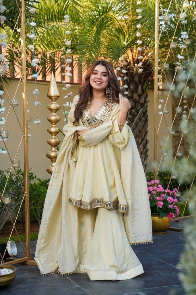 Exclusive Three Piece Palazzo Set Real Mirror Embroidery Work Ethnic Wear