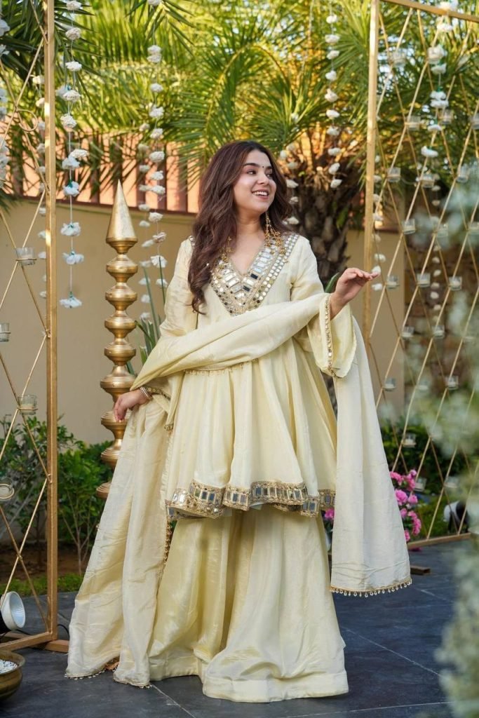 Exclusive Three Piece Palazzo Set Real Mirror Embroidery Work Ethnic Wear