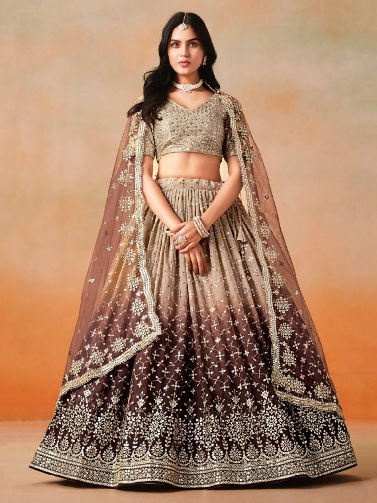 Designer Bridal Faux Georgette Sequin Embroidered Lehenga Choli Set