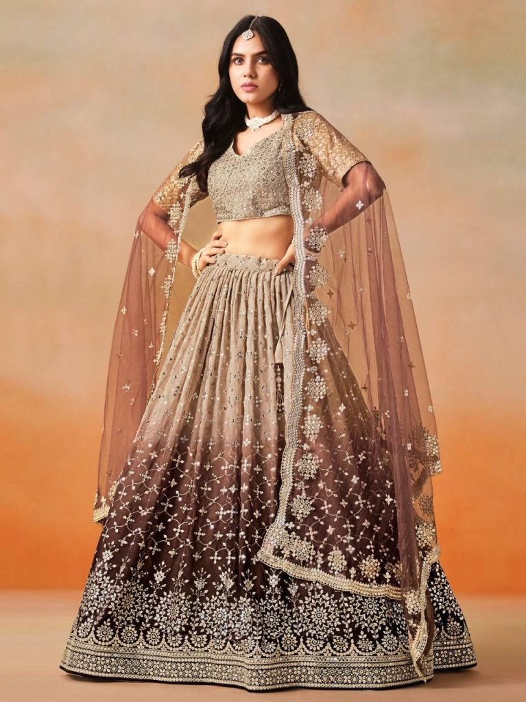 Designer Bridal Faux Georgette Sequin Embroidered Lehenga Choli Set
