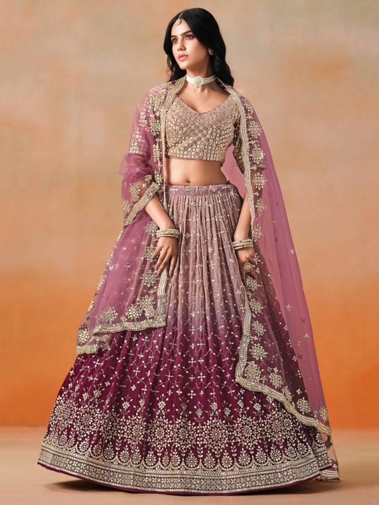 Women’s bridal heavy embroidery sequin work faux georgette lehenga choli set