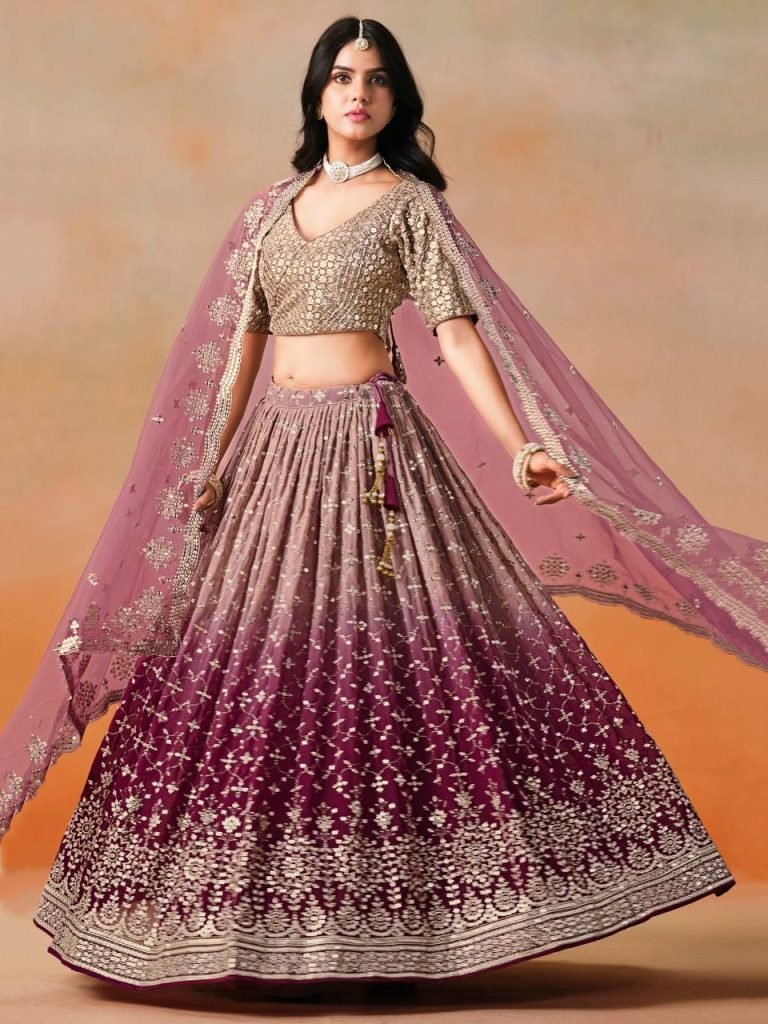 Women’s bridal heavy embroidery sequin work faux georgette lehenga choli set